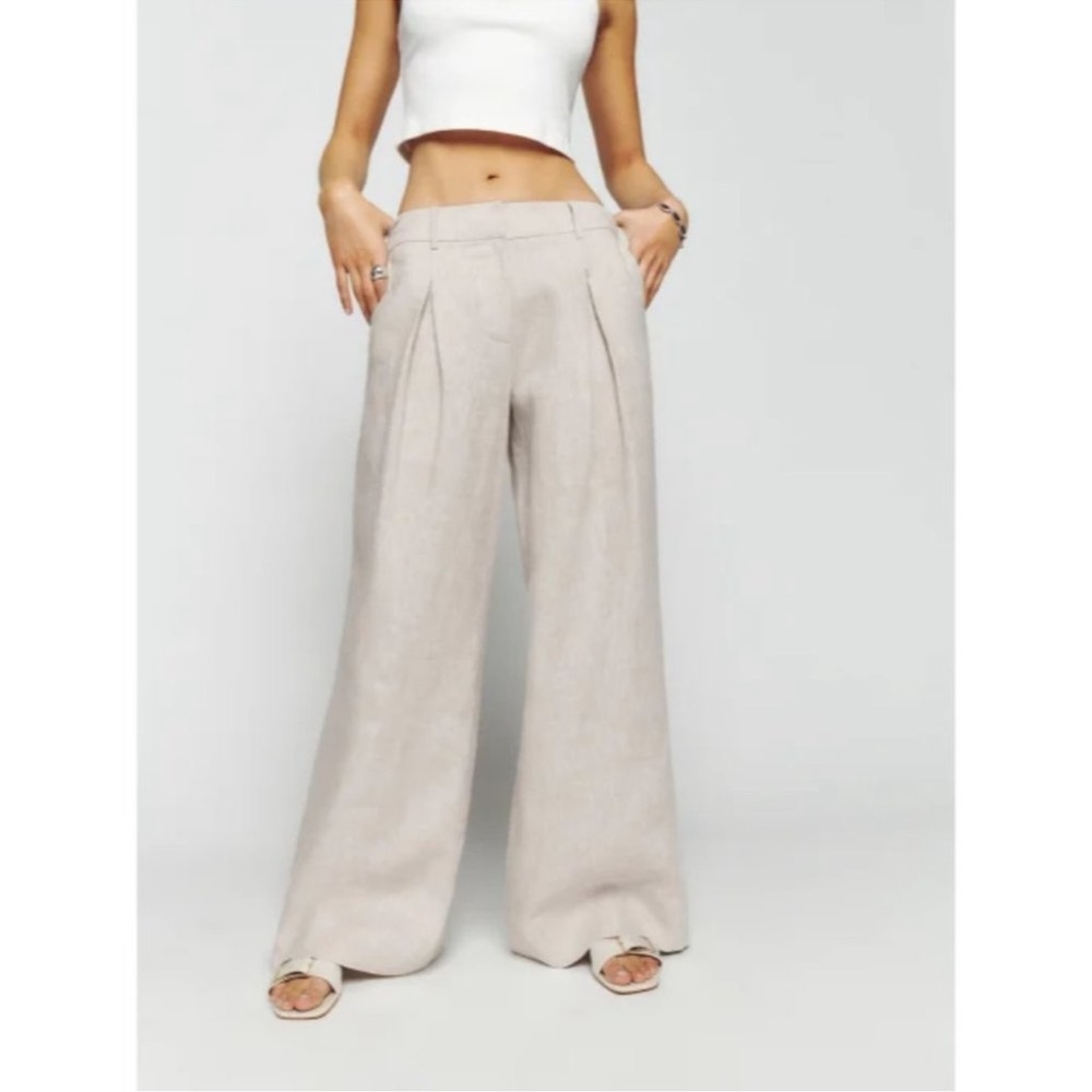 Reformation Asher Low Rise Linen Pant Oatmeal Size 10